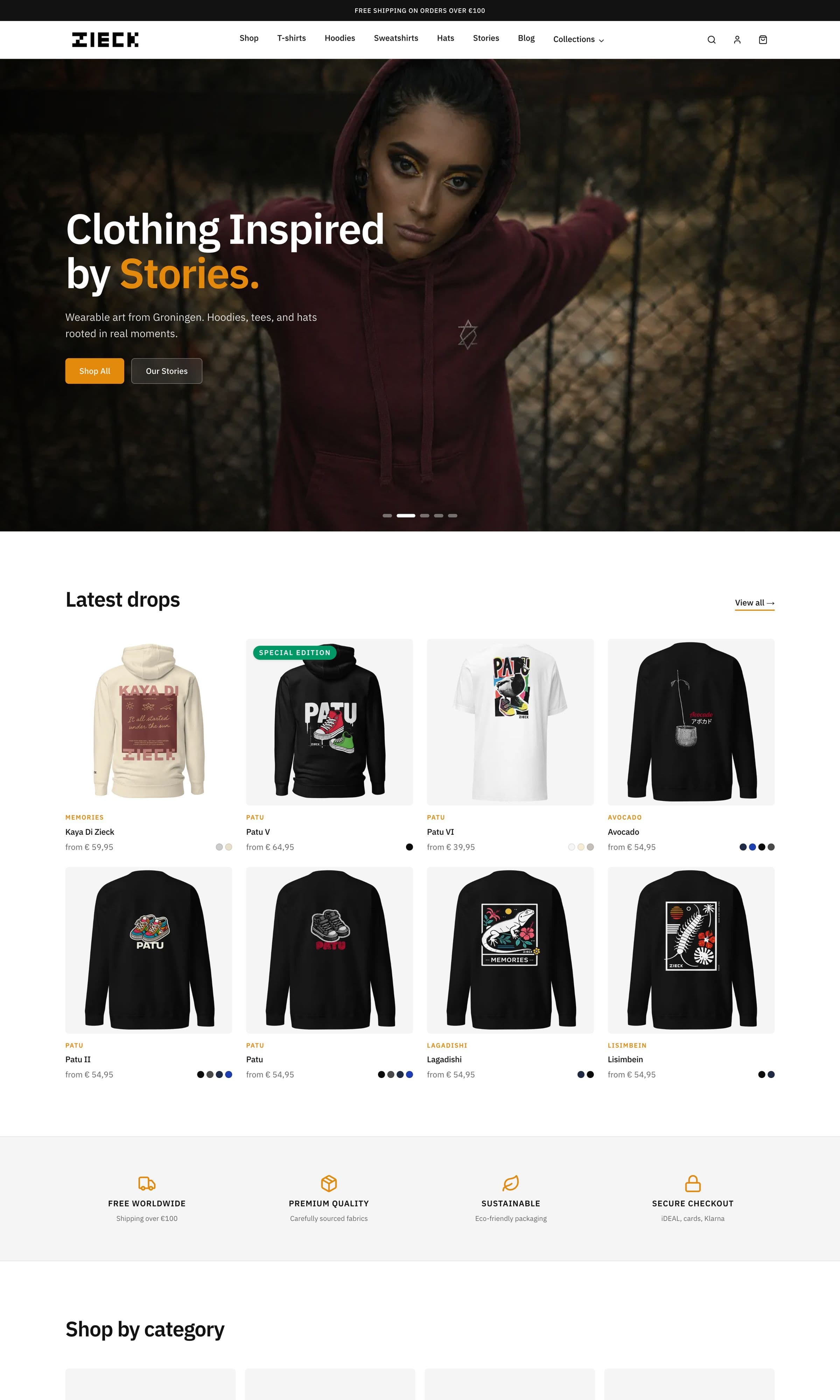 The first screens of Zieck.eu, scrolled